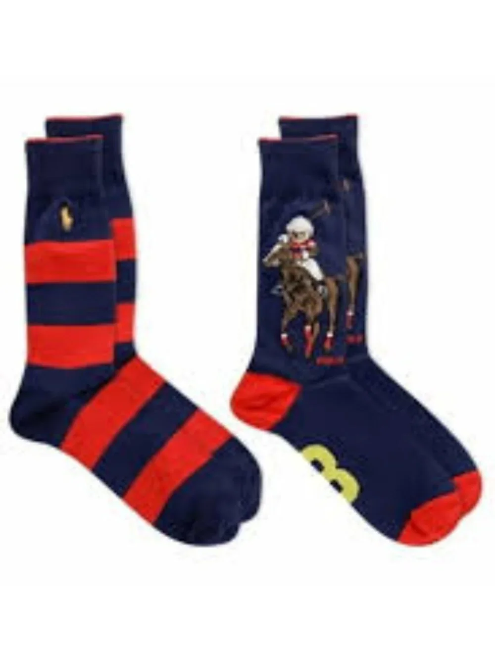 NEW Ralph Lauren Polo Bear Men's Long Dress Sock Navy Red 2-Pack 10-13